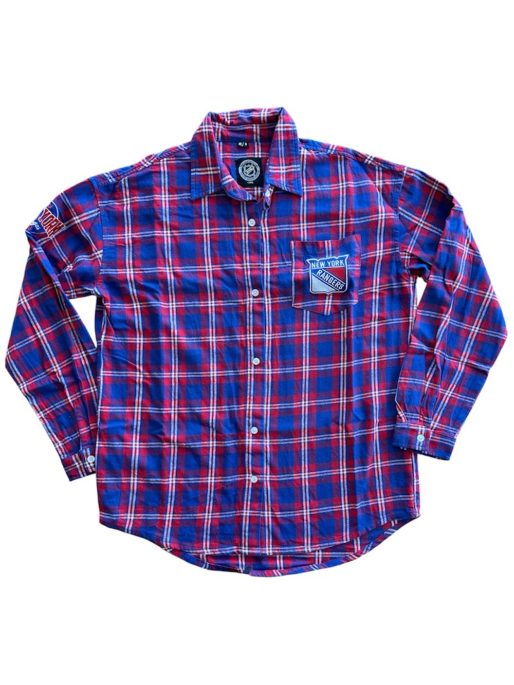NHL New York NY Rangers Plaid Flannel Button Down Shirt Women’s Size S
